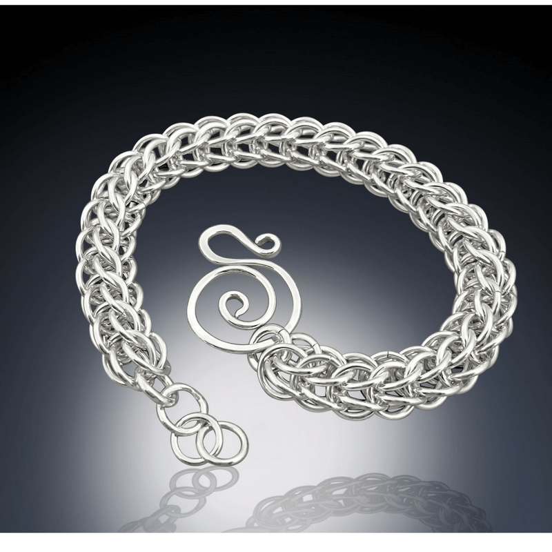 handmade sterling silver round chain mail bracelet