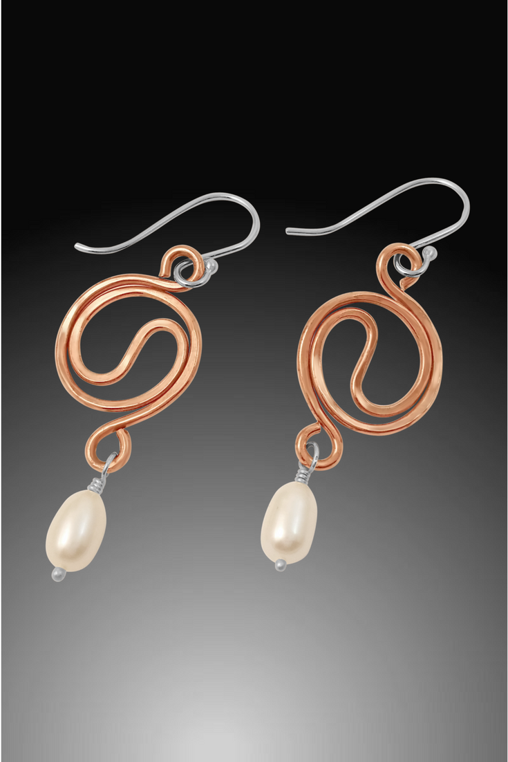 copper and pearl drop earrings