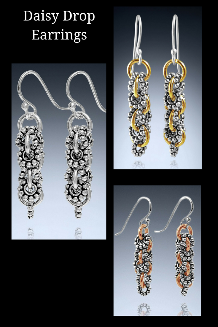 Daisy drop earrings silver, copper, gold dangle earrings; laura teague jewelry