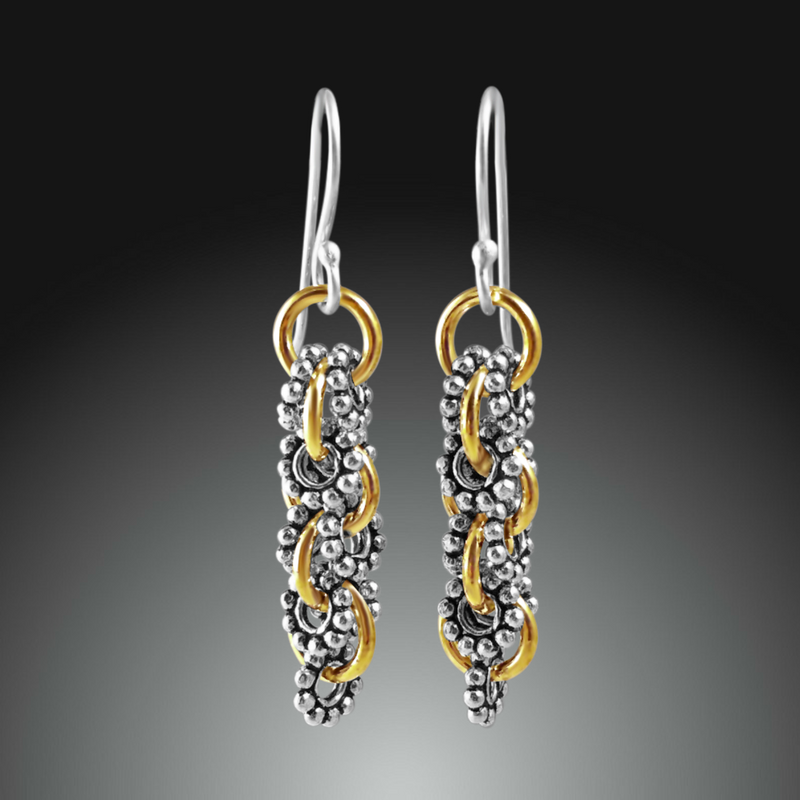 Sterling silver and gold dangle earrings