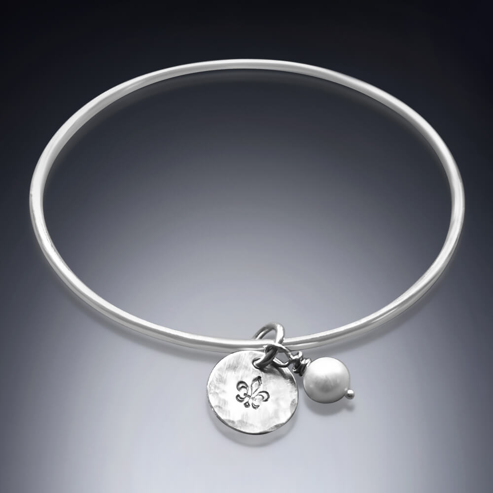 silver pearl bangle bracelet