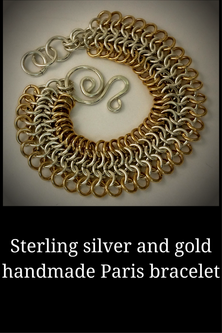 Handmade silver and gold chain mail bracelet - Paris