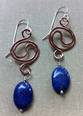 mixed metal copper lapis blue earrings