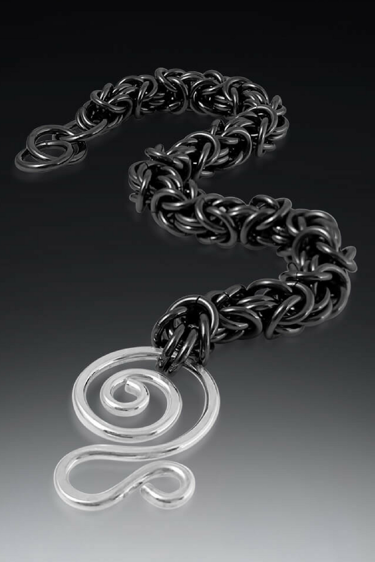 black and silver byzantine bracelet by Laura Teague Jewelry