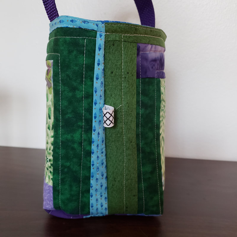 blue green project bag for knitting handles