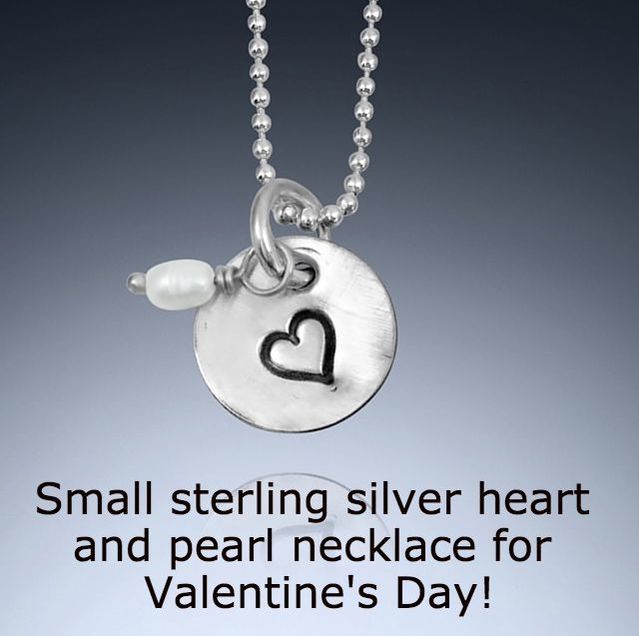 Petite sterling silver heart pearl necklace, valentine's gift