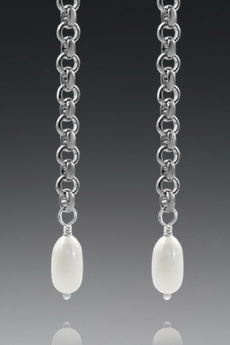 Long dangle pearl earrings