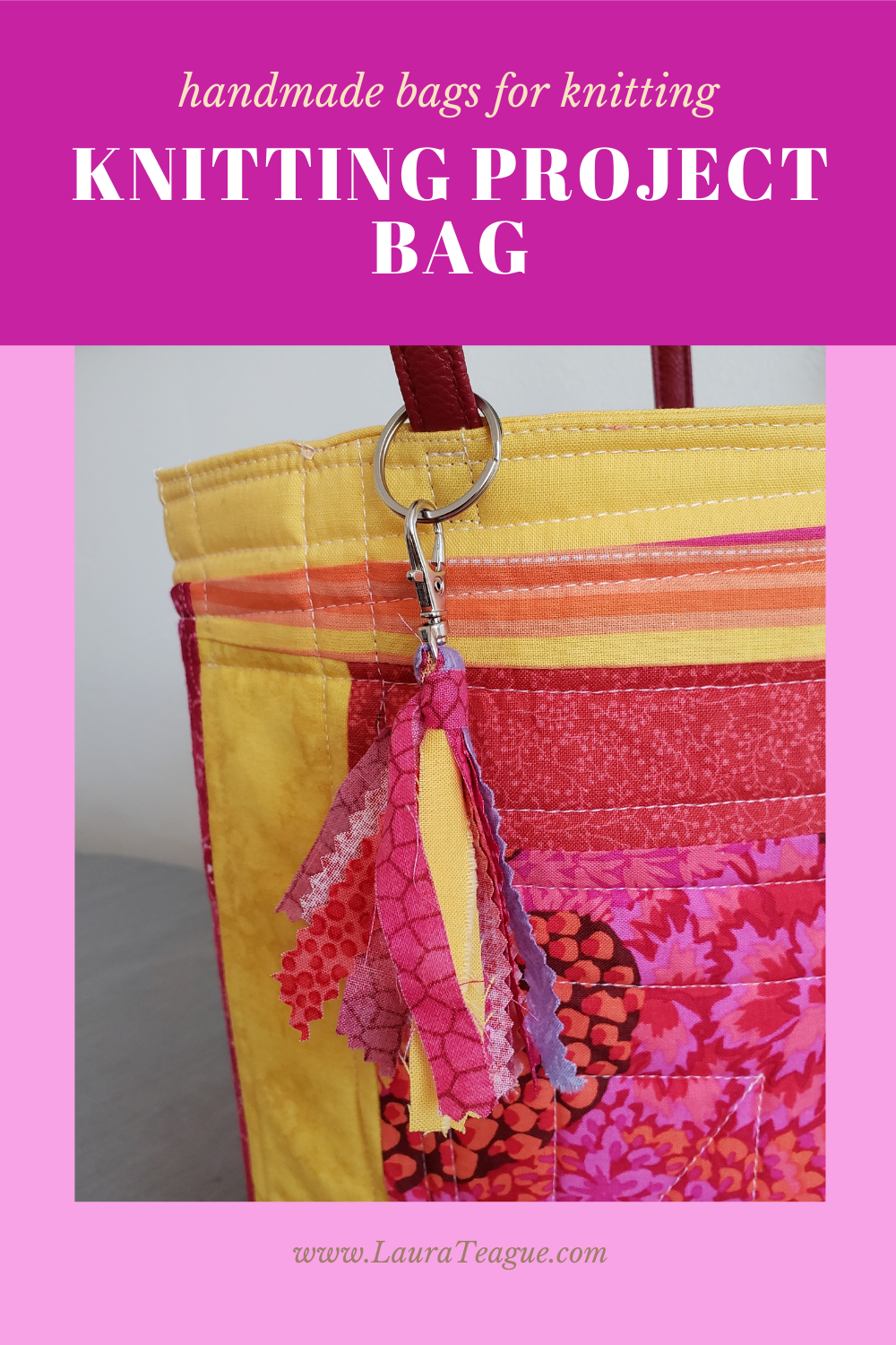 red yellow knitting project bag