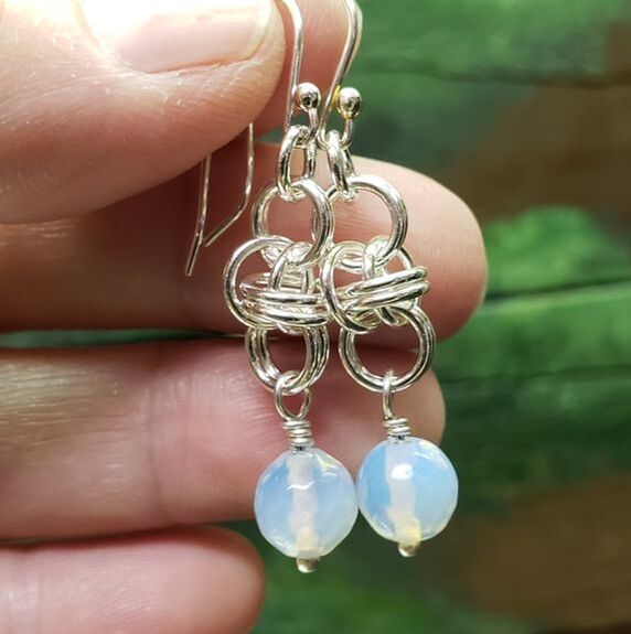 silver opal quartz handmade earrings