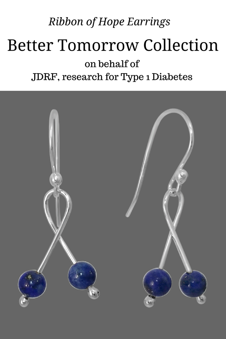 silver ribbon earrings JDRF Type 1 Diabetes T1D