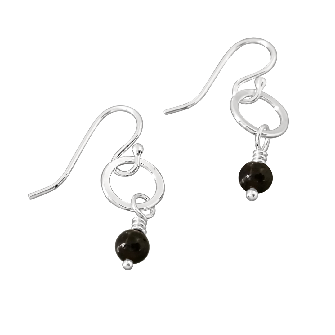 Birthday Gifts Asymmetric Earrings 3 Circles Earrings Three Hoop Drop Earrings Fashion Earrings Black Onyx Circles Silver Earrings