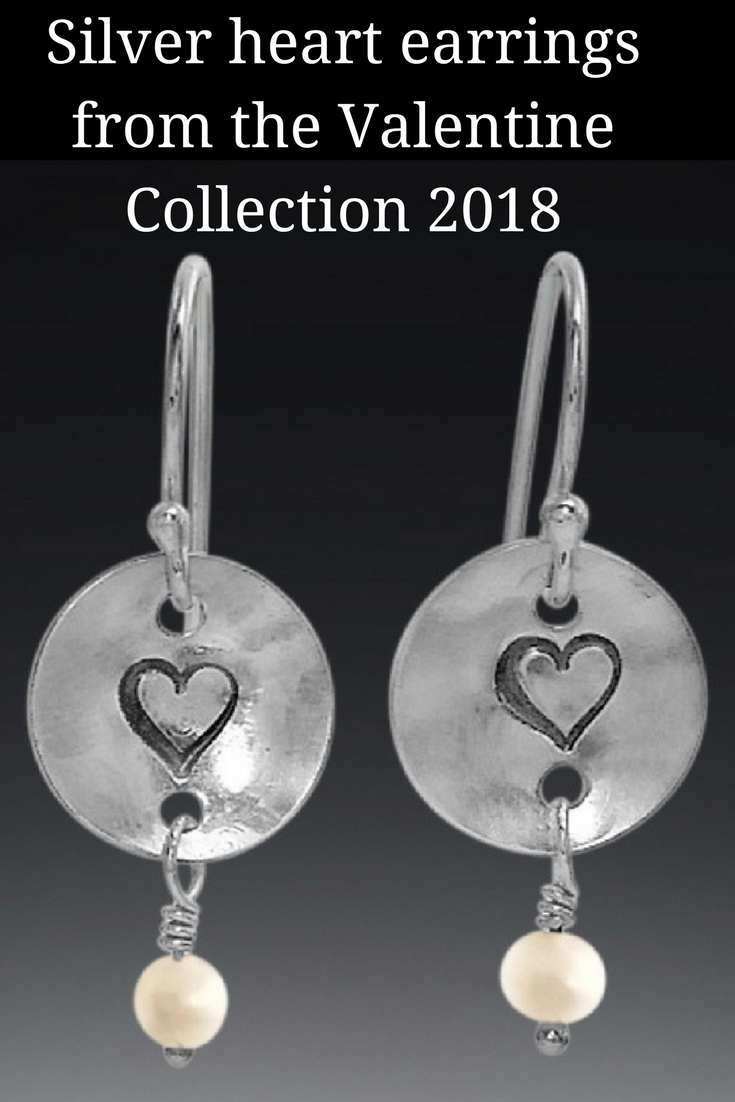 Handmade silver heart earrings freshwater pearls
